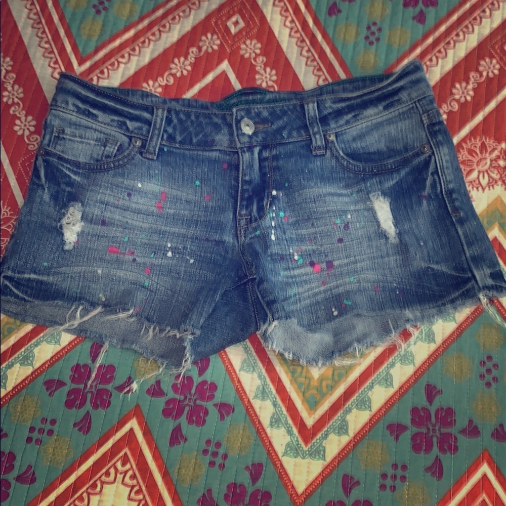 Fun jean paint splattered shorts